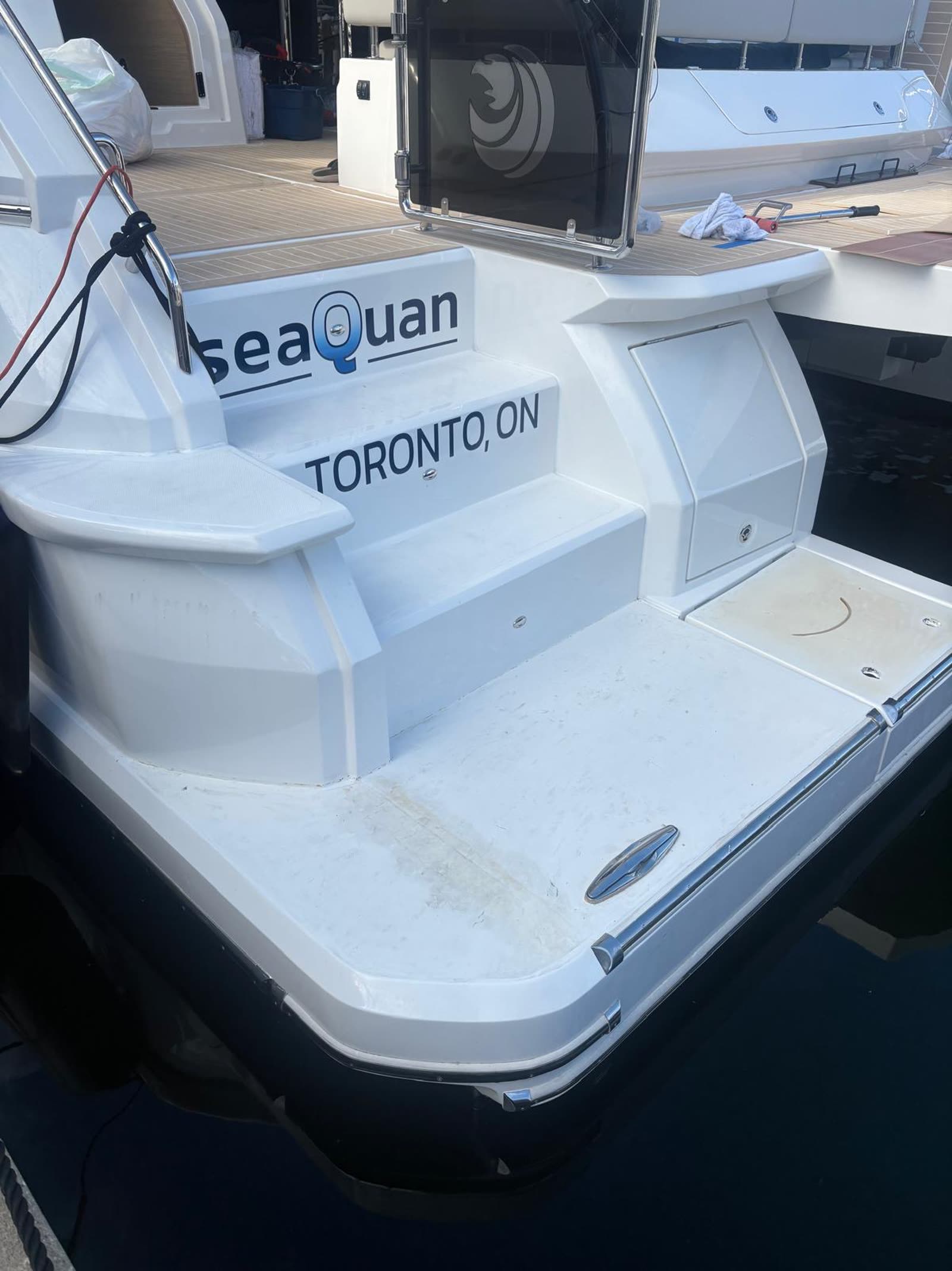 SeaQuan swim platform before teak replacement